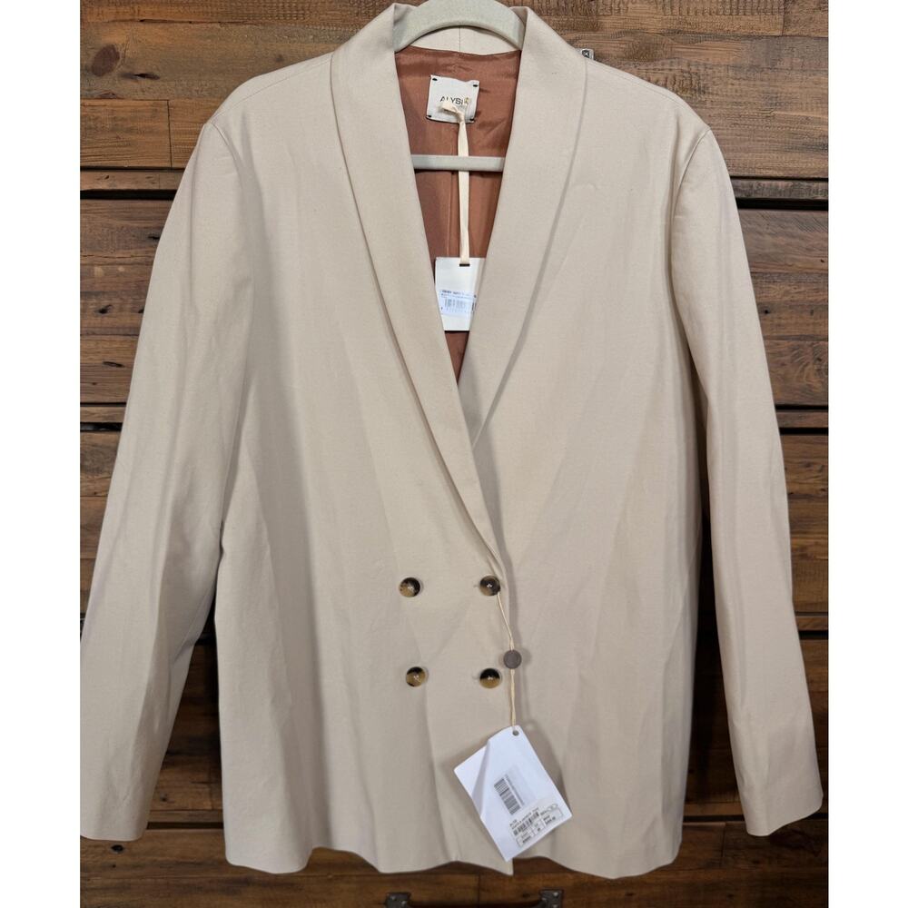 Alysi Blazer Women's Sz 46 Ivory Cotton Super Stretch Double Breasted Jacket NWT